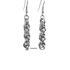Chain Link Dangle Earrings Spinning Rings Sturdy Steel Rocker Goth Fun Jewelry